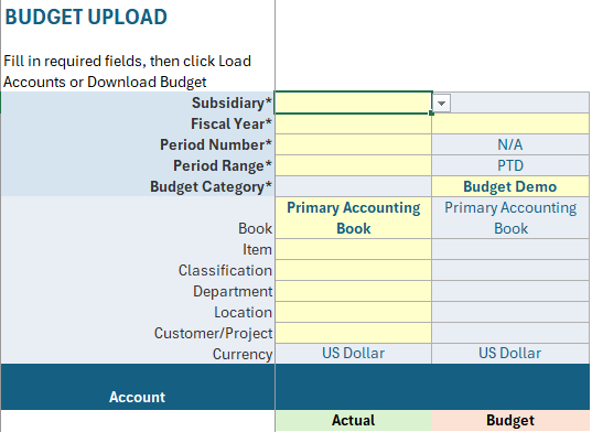 Budget Template Parameters