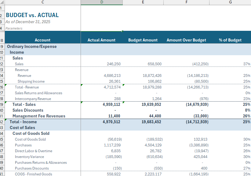 Budget vs Actual Report Example