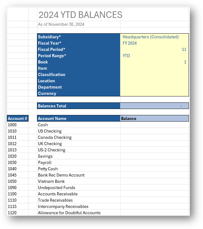 Function Arguments for GL Account Balance