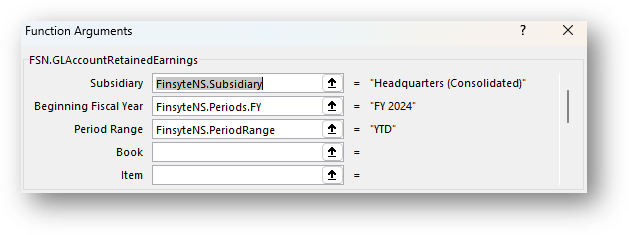 GLAccountRetainedEarnings Function Inputs