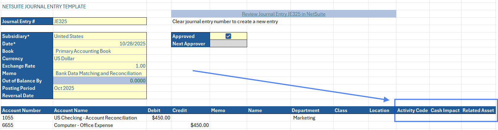 Journal Entry Custom Fields