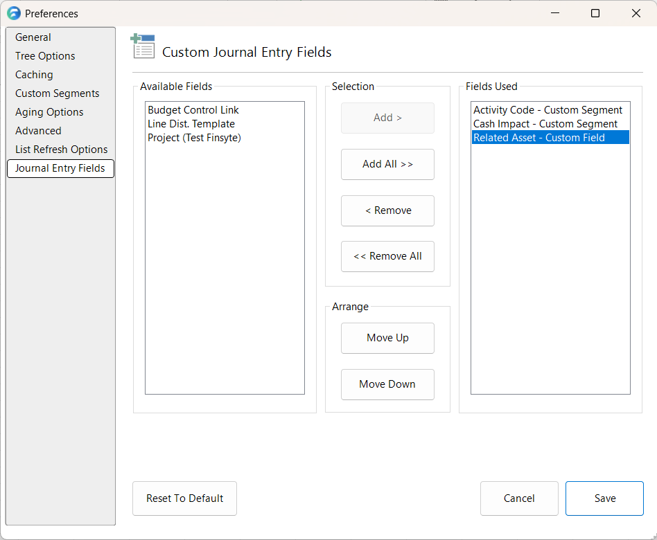 Journal Entry Preferences