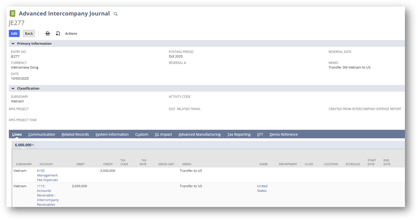 Review Intercompany Journal Entry in NetSuite